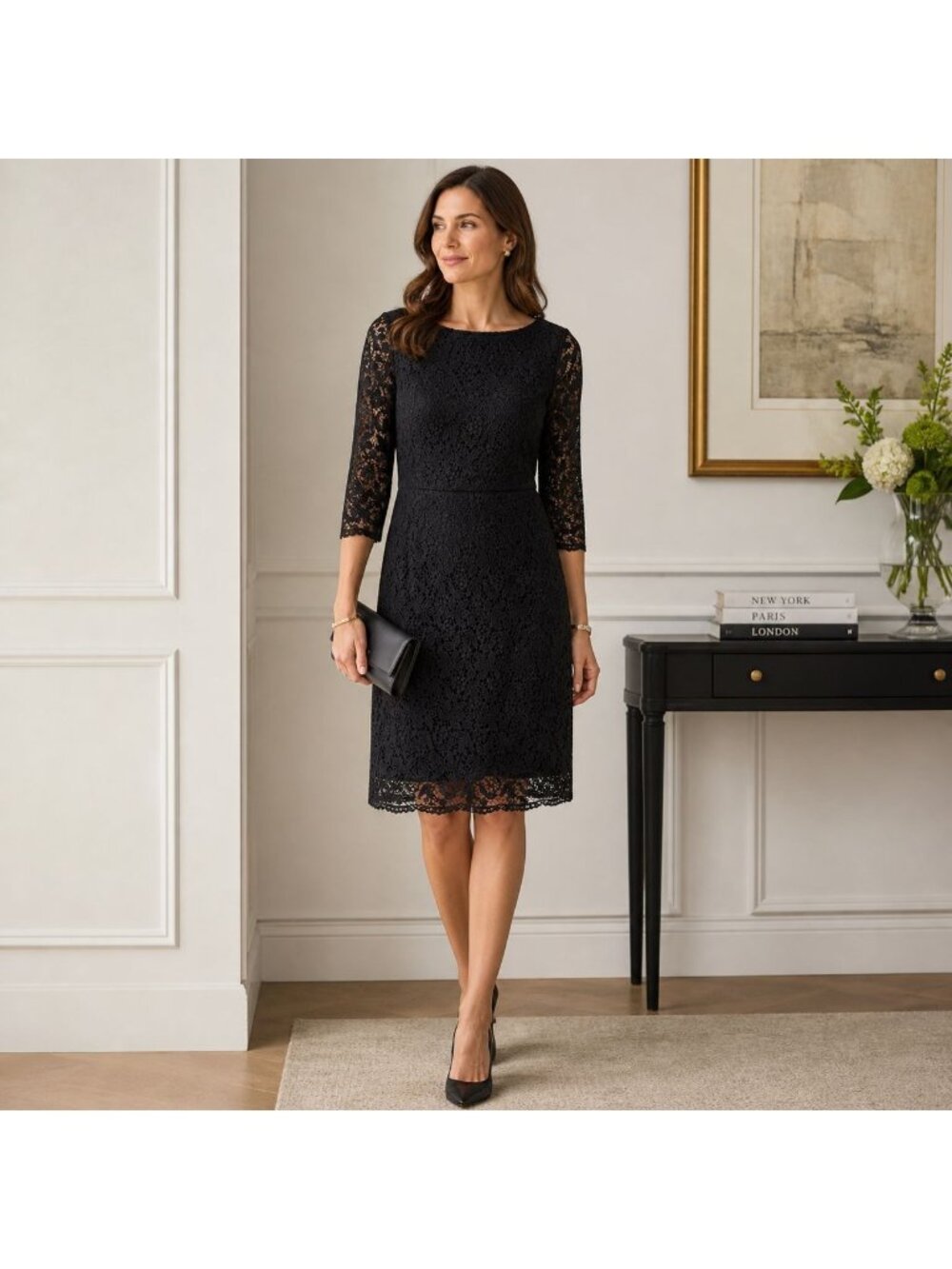 Talbots Black Eyelet Lace Dress Romantic Classic Elegant Cocktail Workwear Sz 6